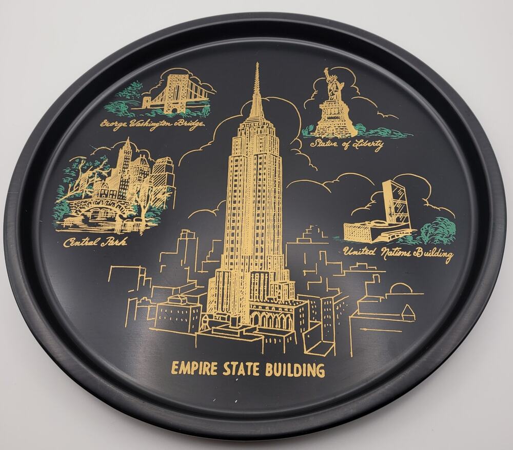 Black Vintage Tin Empire State Building  New York Souvenir Tray